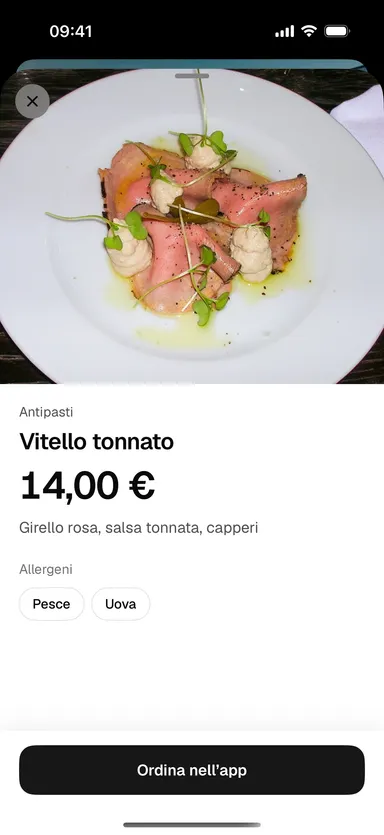 Piatto con la legenda degli allergeni nell’App Clip
