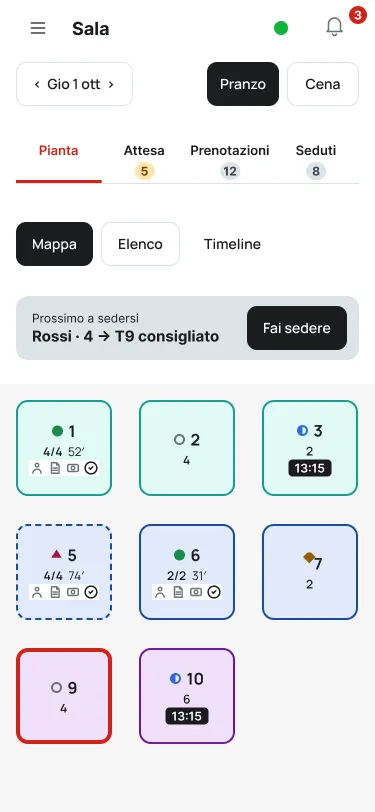 Piantina della sala su telefono